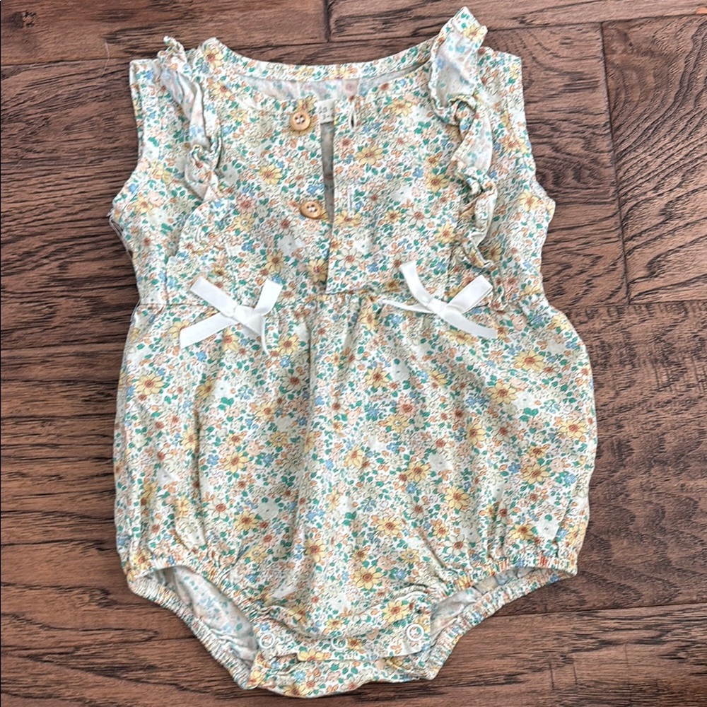 Floral Baby Onesie with Ruffle & Bow Details